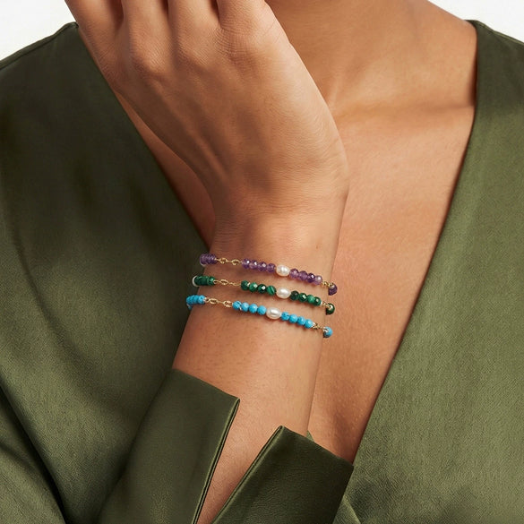 Wholesale Simple Geometric 925 Silver Electroplated Bracelet With Freshwater Pearl And Amethyst For Women