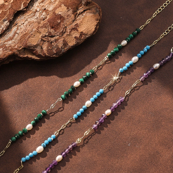 Wholesale Simple Geometric 925 Silver Electroplated Bracelet With Freshwater Pearl And Amethyst For Women