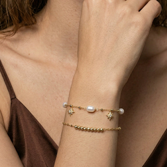 Wholesale Simple Geometric Silver Electroplated Pearl Beaded Adjustable Bracelets For Women