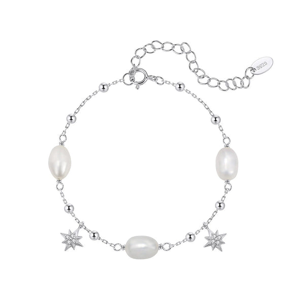 Wholesale Simple Geometric Silver Electroplated Pearl Beaded Adjustable Bracelets For Women