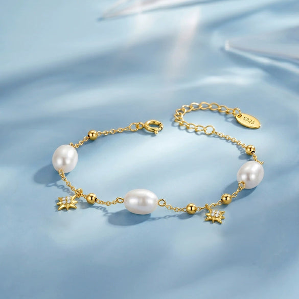 Wholesale Simple Geometric Silver Electroplated Pearl Beaded Adjustable Bracelets For Women