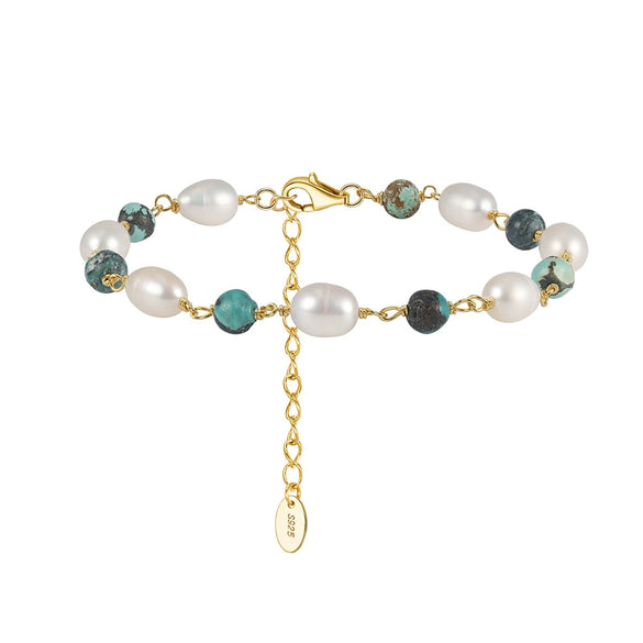 Wholesale Simple Geometric 925 Silver Electroplated Women's Bracelet With Freshwater Pearl