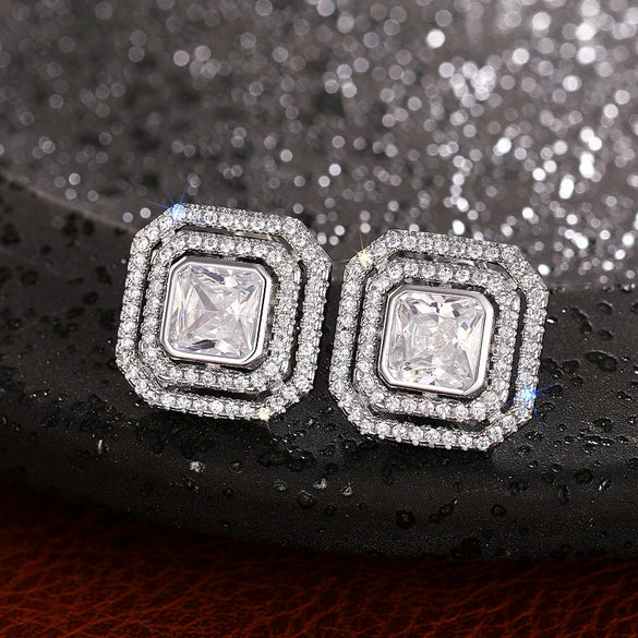 Wholesale Simple Geometric Square Copper Earrings With Zirconia For Women