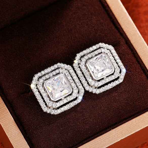Wholesale Simple Geometric Square Copper Earrings With Zirconia For Women