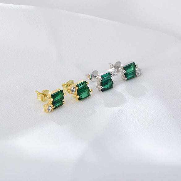 Wholesale Simple Geometric Square Emerald Zircon Earrings In Sterling Silver With Diamond Treatment Palace Style For Women