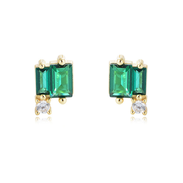 Wholesale Simple Geometric Square Emerald Zircon Earrings In Sterling Silver With Diamond Treatment Palace Style For Women