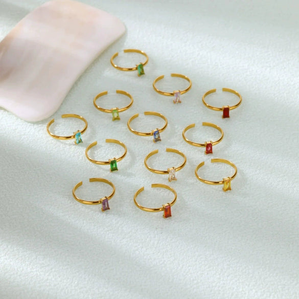 Wholesale Simple Geometric Square Stainless Steel Inlaid Zircon Women's Ring With Electroplating