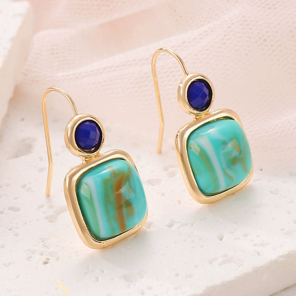 Wholesale Simple Geometric Square Turquoise Earrings For Women Alloy Material With Electroplating Treatment