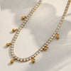 Wholesale Simple Geometric Stainless Steel And Titanium Steel 18K Gold Plated Zircon Ball Tassel Necklace And Bracelet Set For Women