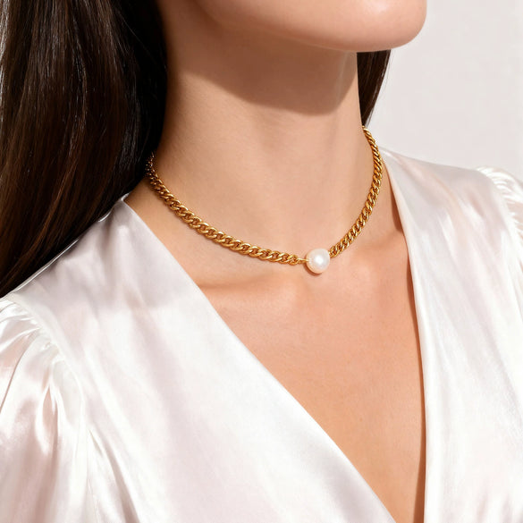 Wholesale Simple Geometric Stainless Steel Electroplated Cuban Chain Choker Necklace For Women