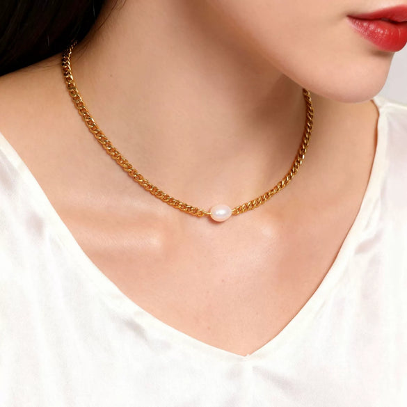 Wholesale Simple Geometric Stainless Steel Electroplated Cuban Chain Choker Necklace For Women