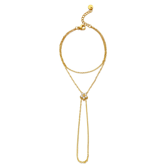 Wholesale Simple Geometric Stainless Steel Electroplated Flowerembellished Zircon Multilayer Finger Chain Stackable Bracelet For Women