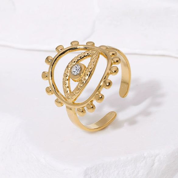 Wholesale Simple Geometric Stainless Steel Electroplated 18K Real Gold Open Ring Hand Jewelry For Women