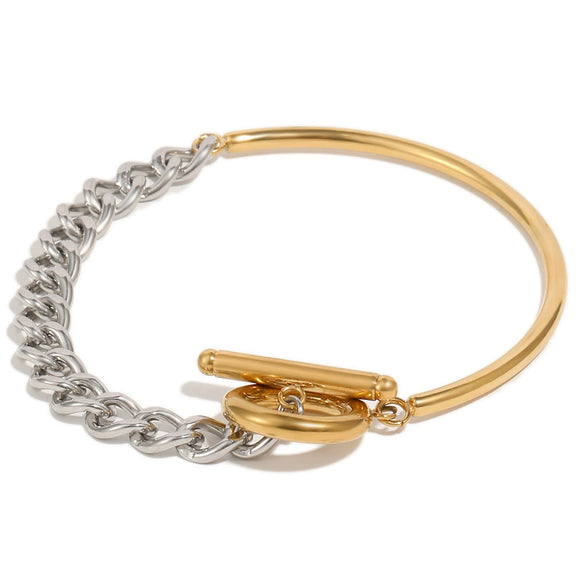 Wholesale Simple Geometric Stainless Steel Electroplated Round Wire Cuban Chain Ot Buckle Bracelet For Women