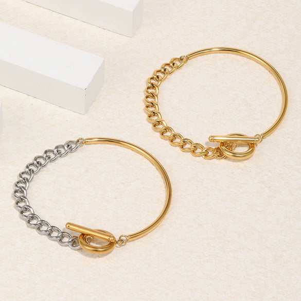 Wholesale Simple Geometric Stainless Steel Electroplated Round Wire Cuban Chain Ot Buckle Bracelet For Women