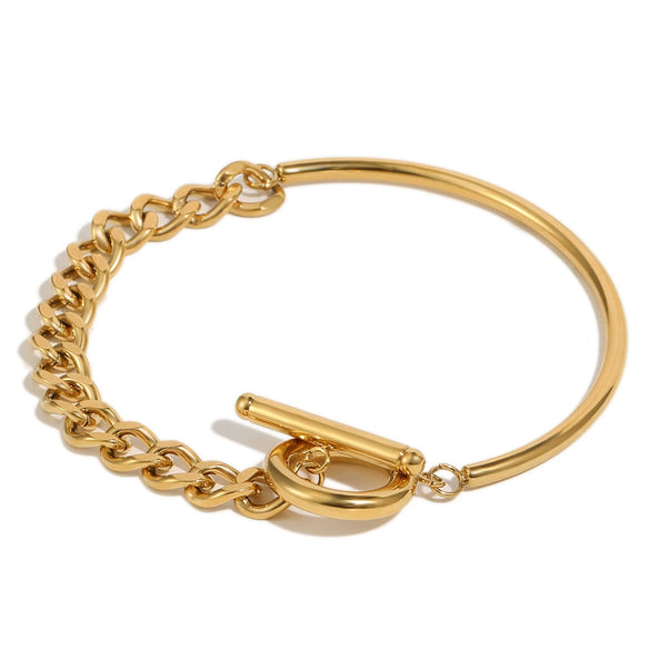 Wholesale Simple Geometric Stainless Steel Electroplated Round Wire Cuban Chain Ot Buckle Bracelet For Women