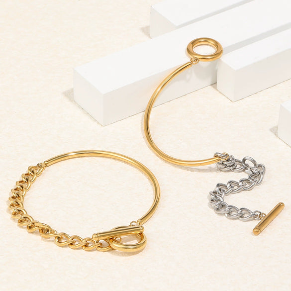 Wholesale Simple Geometric Stainless Steel Electroplated Round Wire Cuban Chain Ot Buckle Bracelet For Women