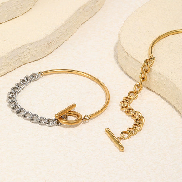Wholesale Simple Geometric Stainless Steel Electroplated Round Wire Cuban Chain Ot Buckle Bracelet For Women