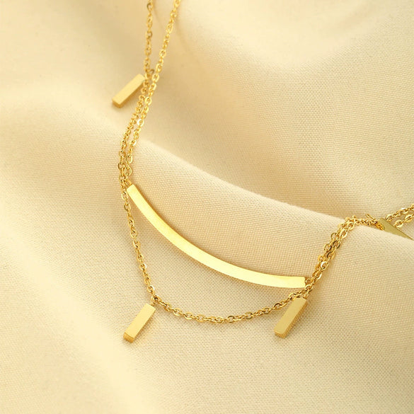 Wholesale Simple Geometric Stainless Steel 18K Electroplated Double Layer Necklace For Girls