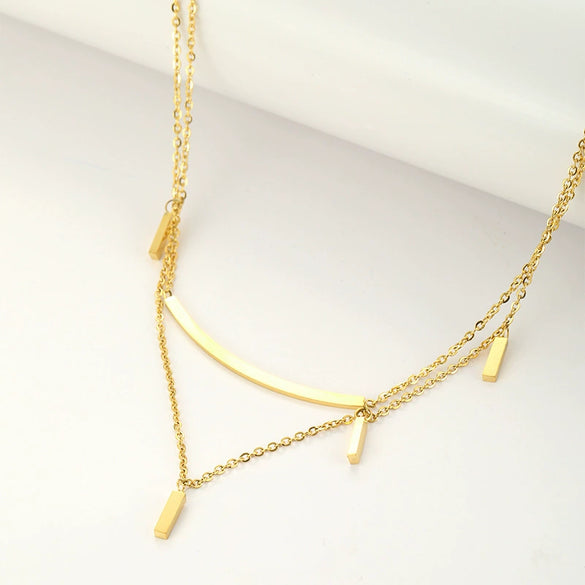 Wholesale Simple Geometric Stainless Steel 18K Electroplated Double Layer Necklace For Girls