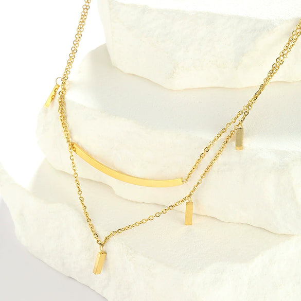 Wholesale Simple Geometric Stainless Steel 18K Electroplated Double Layer Necklace For Girls