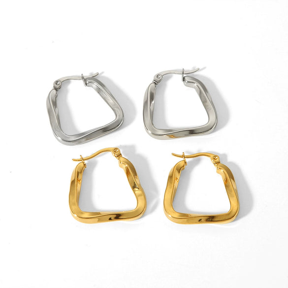 Wholesale Simple Geometric Stainless Steel 18K Gold Plated Trapezoidal Twisted Women's Earrings