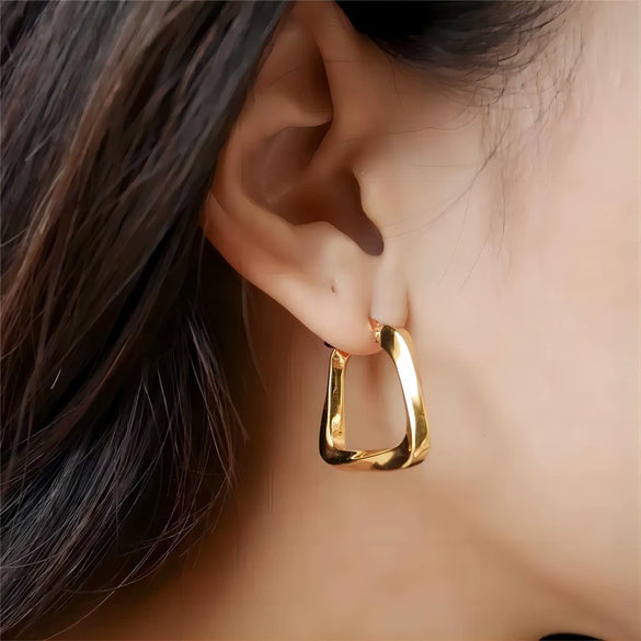 Wholesale Simple Geometric Stainless Steel 18K Gold Plated Trapezoidal Twisted Women's Earrings
