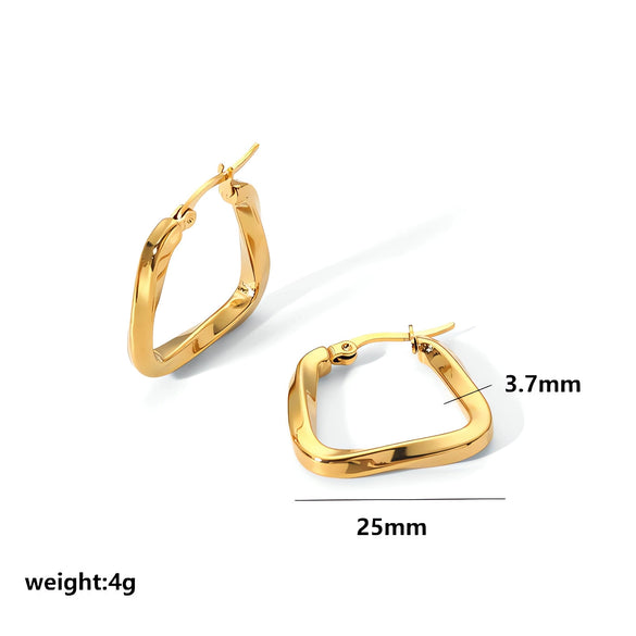 Wholesale Simple Geometric Stainless Steel 18K Gold Plated Trapezoidal Twisted Women's Earrings