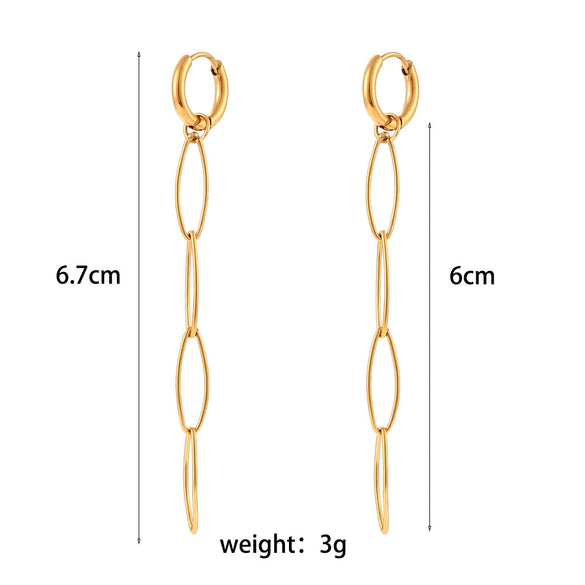Wholesale Simple Geometric Stainless Steel 18K Gold Plated Women's Earrings Jewelry Long Melon Seed Chain