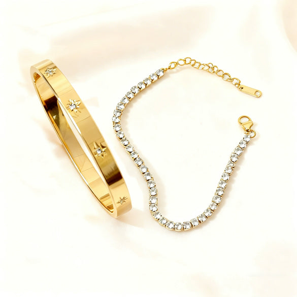 Wholesale Simple Geometric Stainless Steel 18K Gold Plated Zircon Bracelet High End Jewelry