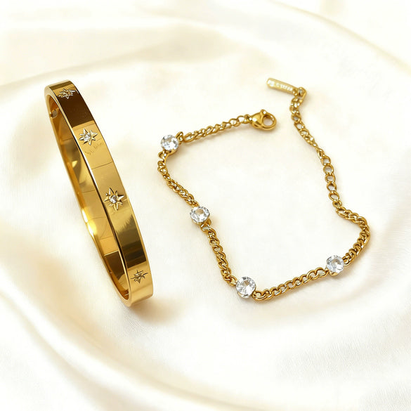 Wholesale Simple Geometric Stainless Steel 18K Gold Plated Zircon Bracelet High End Jewelry