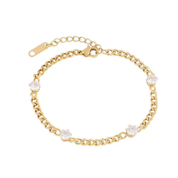 Wholesale Simple Geometric Stainless Steel 18K Gold Plated Zircon Bracelet High End Jewelry