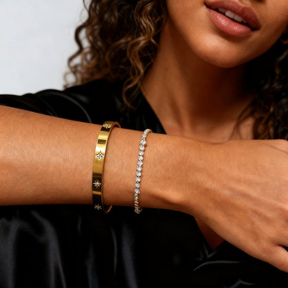 Wholesale Simple Geometric Stainless Steel 18K Gold Plated Zircon Bracelet High End Jewelry