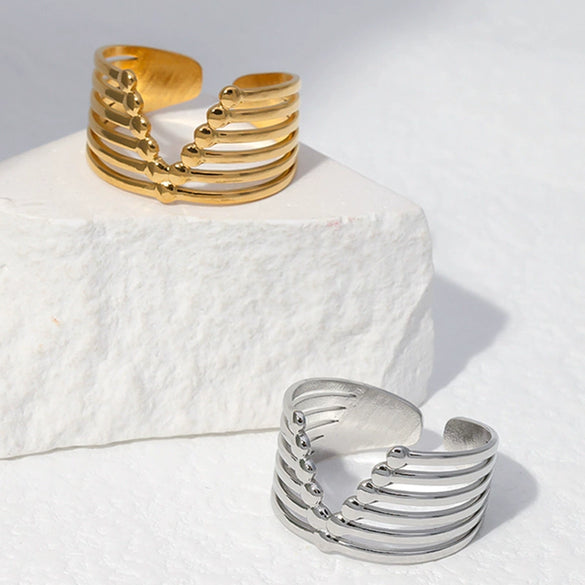 Wholesale Simple Geometric Stainless Steel Open Ring For Women With Electroplating Treatment