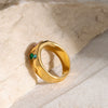 Wholesale Simple Geometric Stainless Steel Ring Inlaid With Three Zircons And Electroplated With 18K Gold For Women's Fashion Jewelry