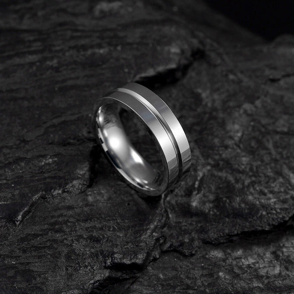 Wholesale Simple Geometric Stainless Steel Ring With Middle Groove And Polishing Treatment
