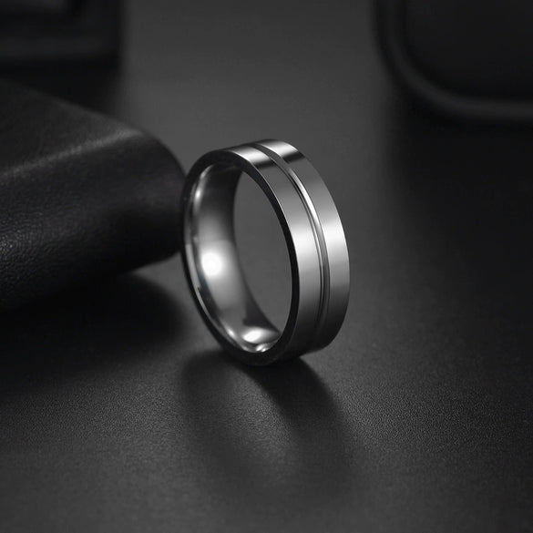 Wholesale Simple Geometric Stainless Steel Ring With Middle Groove And Polishing Treatment