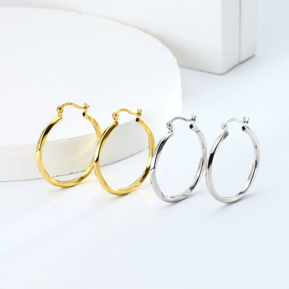 Wholesale Simple Geometric 925 Sterling Silver Hollow Tube Hoop Earrings With Lace Twist Texture Electroplated For Women