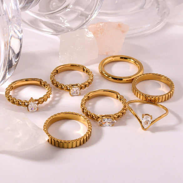 Wholesale Simple Geometric Style 18K Real Gold Plated Stainless Steel Fashion Ring For Women