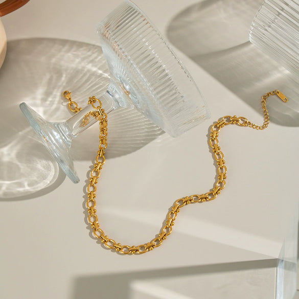 Wholesale Simple Geometric Texture Titanium Steel Chain Necklace For Girls With Pvd Vacuum Real Gold Electroplating