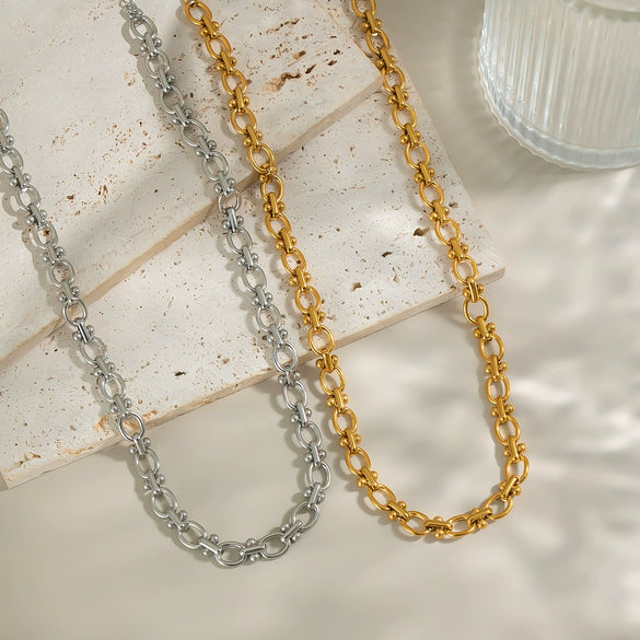 Wholesale Simple Geometric Texture Titanium Steel Chain Necklace For Girls With Pvd Vacuum Real Gold Electroplating