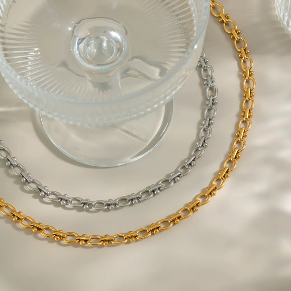 Wholesale Simple Geometric Texture Titanium Steel Chain Necklace For Girls With Pvd Vacuum Real Gold Electroplating