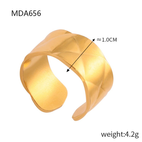 Wholesale Simple Geometric Texture Titanium Steel Gold Plated Wide Open Ring For Unisex