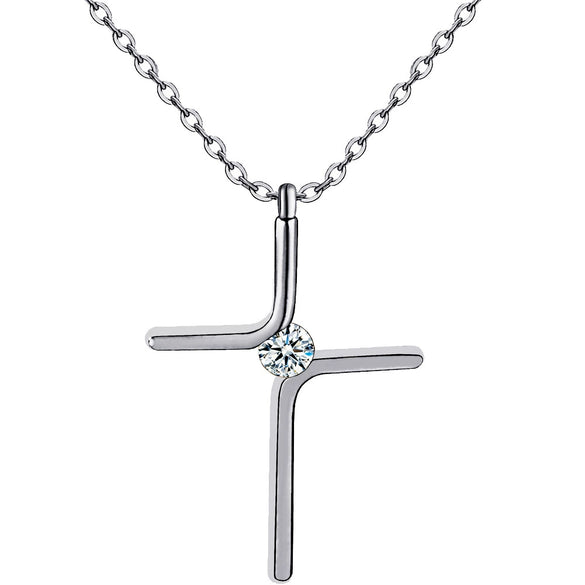 Wholesale Simple Geometric Titanium Steel Gold Inlaid Cross Pendant Water Wave Chain Unisex Necklace
