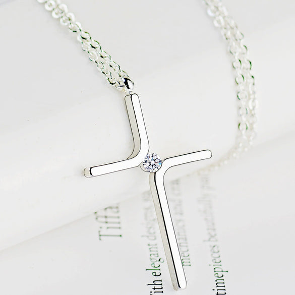 Wholesale Simple Geometric Titanium Steel Gold Inlaid Cross Pendant Water Wave Chain Unisex Necklace