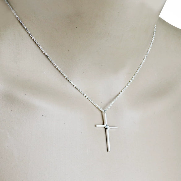 Wholesale Simple Geometric Titanium Steel Gold Inlaid Cross Pendant Water Wave Chain Unisex Necklace