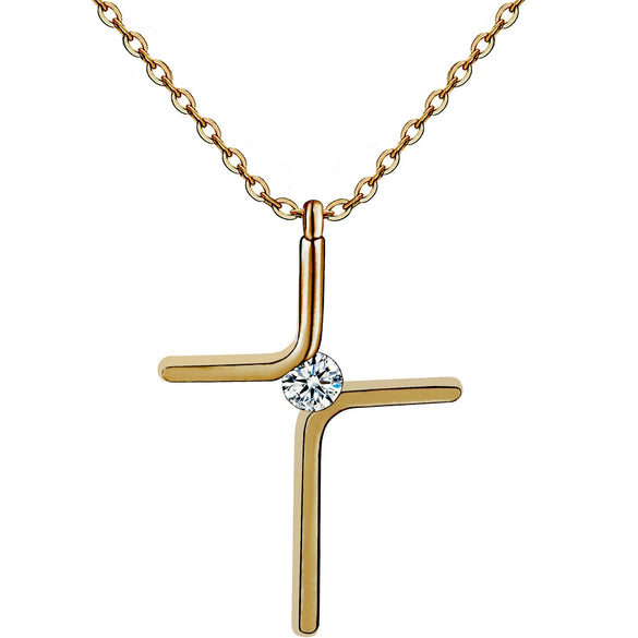 Wholesale Simple Geometric Titanium Steel Gold Inlaid Cross Pendant Water Wave Chain Unisex Necklace