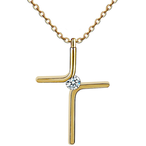 Wholesale Simple Geometric Titanium Steel Gold Inlaid Cross Pendant Water Wave Chain Unisex Necklace