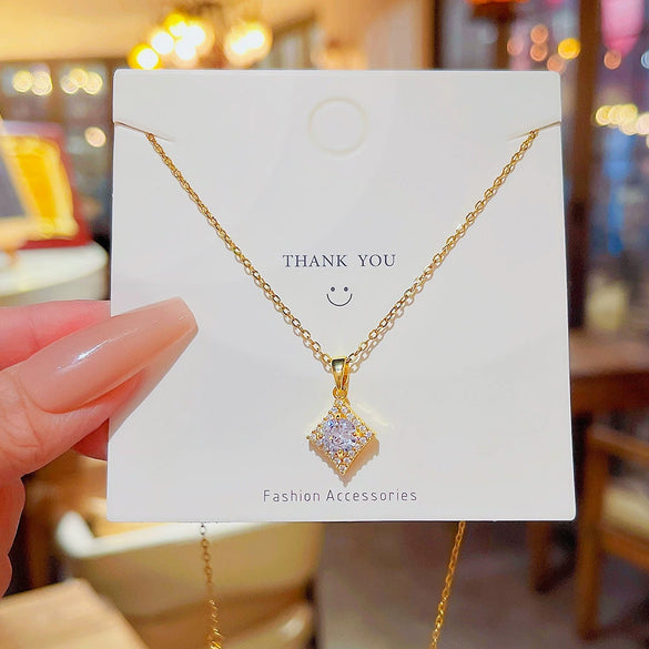 Wholesale Simple Geometric Titanium Steel Pendant Necklace With Inlaid Zircon For Women