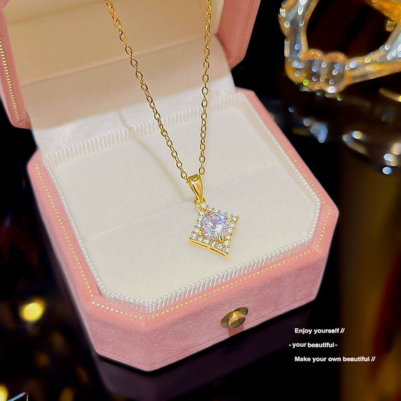 Wholesale Simple Geometric Titanium Steel Pendant Necklace With Inlaid Zircon For Women